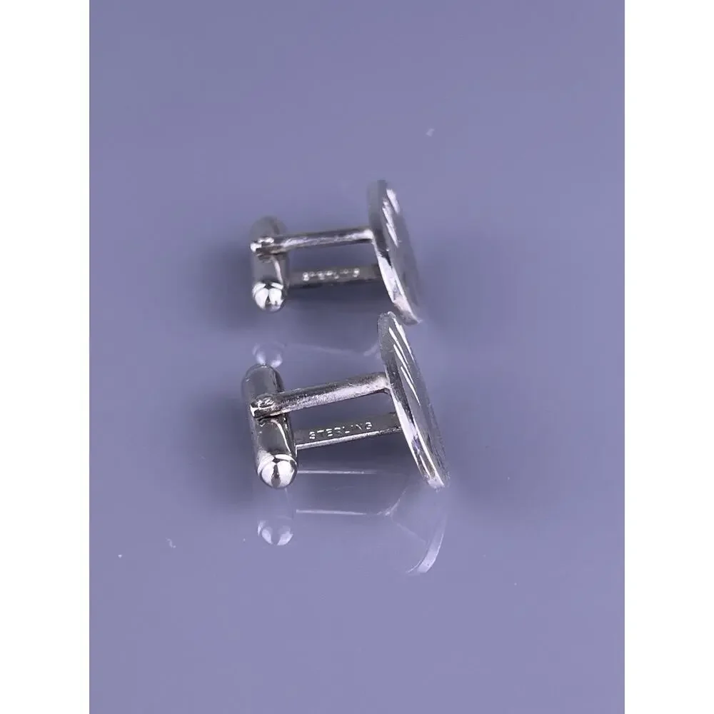 Oval Carved Swoops Cufflinks Sterling Silver Matte Satin Finish Anson Vintage